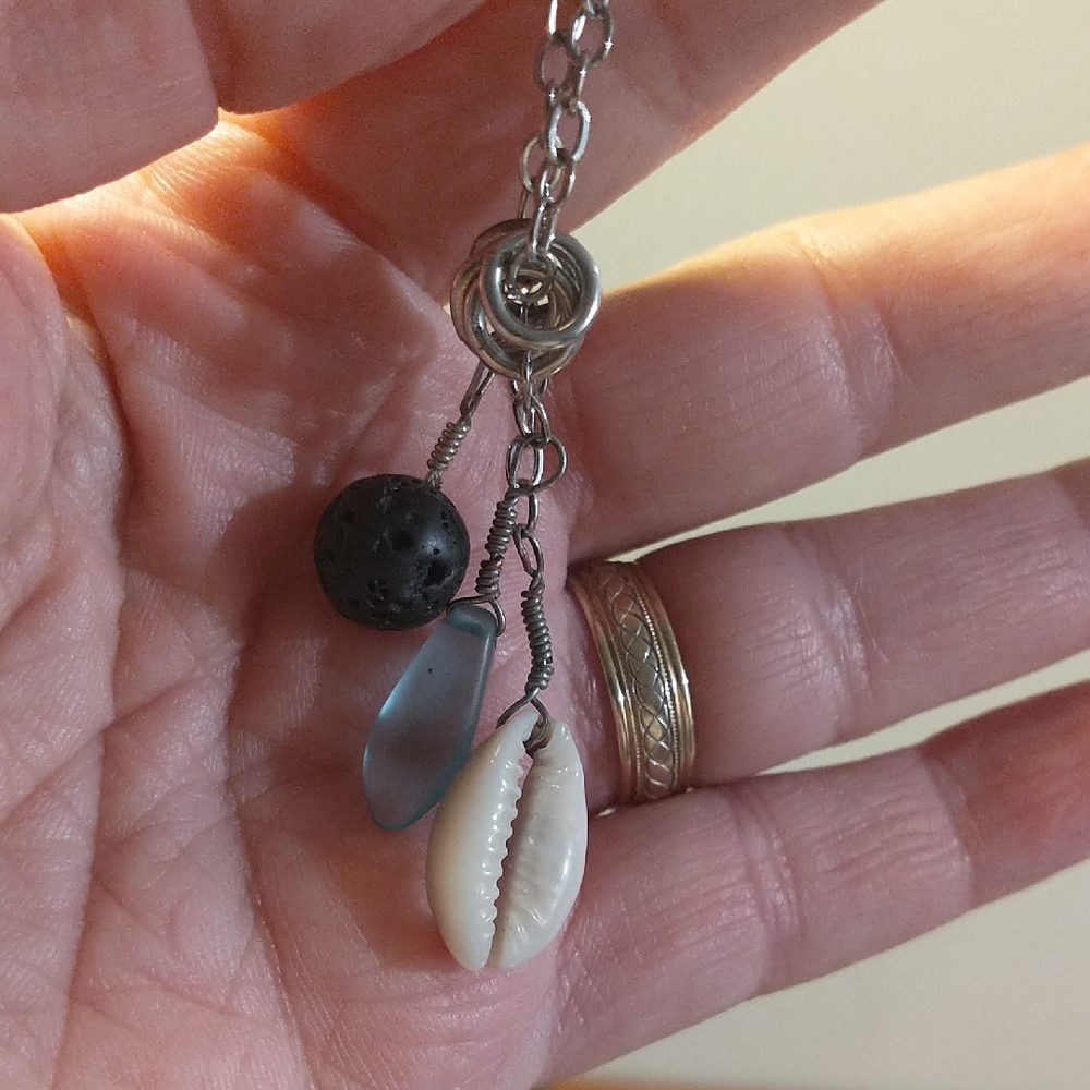 3/$10 Long Beachy Shell, Sea Glass Pendant Necklace